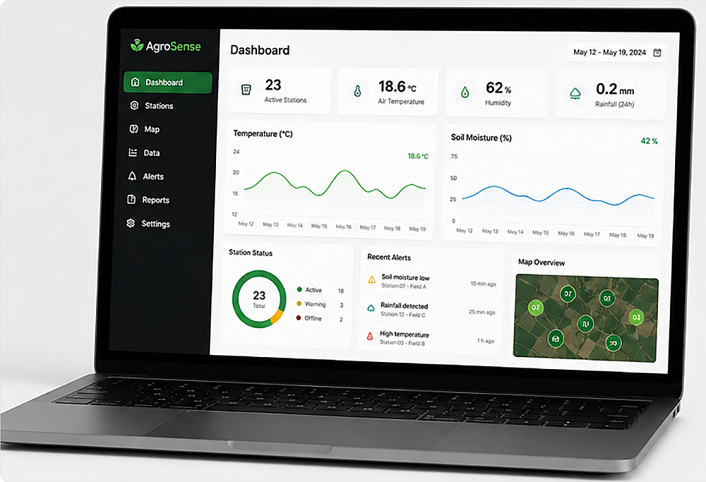 Interfata aplicatie monitorizare umiditate sol si temperatura aer AgroSense